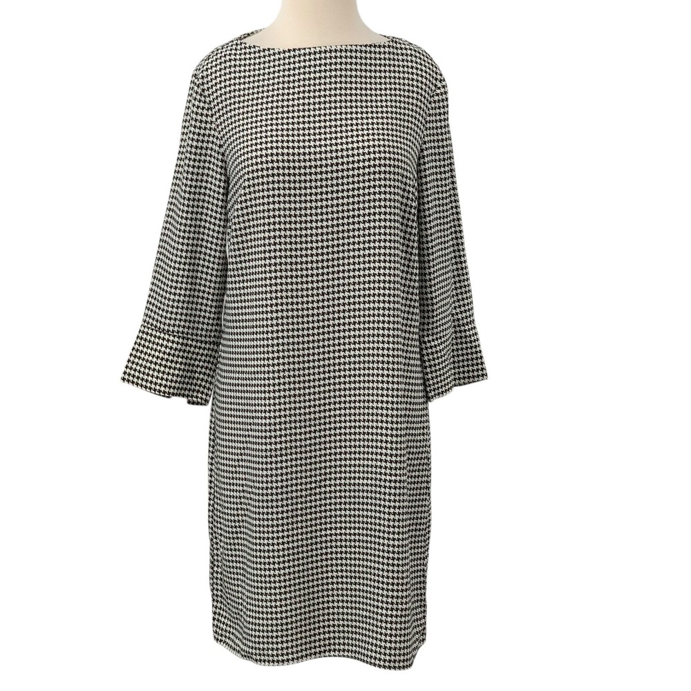 NWT H&M‎ Women's 3/4 Sleeve Pullover Dress Black/White Houndstooth Size 6